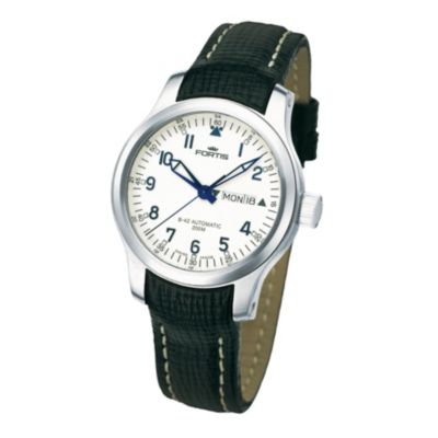 Fortis B-42 Flieger men's day/date white dial strap watch - Product number 9622365