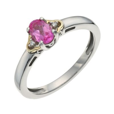 Silver & 9ct Gold Pink Sapphire & Cubic Zirconia Oval Ring - Product number 9622527