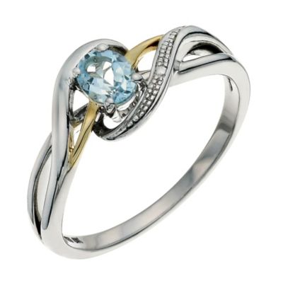 Sterling Silver & 9ct Gold Blue Topaz Swirl Ring