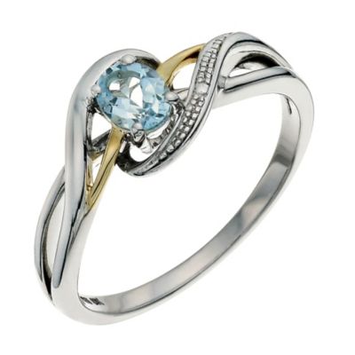 H Samuel Sterling Silver and 9ct Gold Blue Topaz Swirl Ring