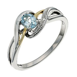 H Samuel Sterling Silver and 9ct Gold Blue Topaz Swirl Ring
