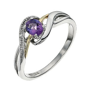 H Samuel Sterling Silver and 9ct Gold Amethyst Swirl Ring