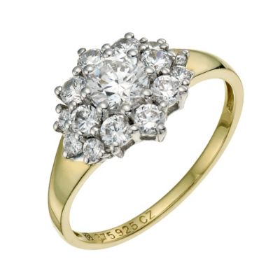 Sterling Silver & 9ct Gold Cubic Zirconia Cluster Ring