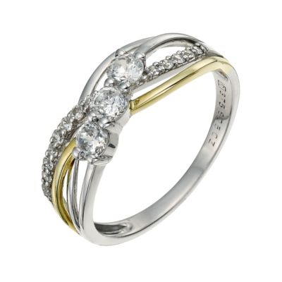 Sterling Silver & 9ct Gold Cubic Zirconia Twisty Ring