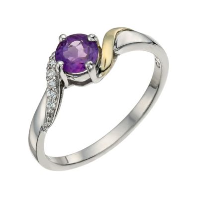 Silver & 9ct Gold Amethyst & Cubic Zirconia Twist RingSilver & 9ct Gold Amethyst & Cubic Zirconia Tw