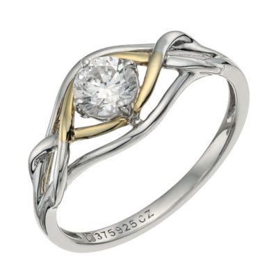 Sterling Silver & 9ct Gold Cubic Zirconia Swirl Ring