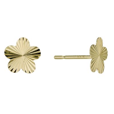 9ct Gold Diamond Cut Flower Stud Earrings