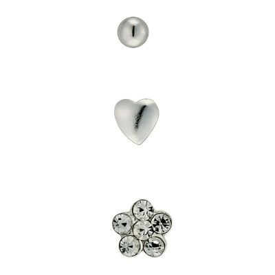 Sterling Silver Three Nose Studs Set