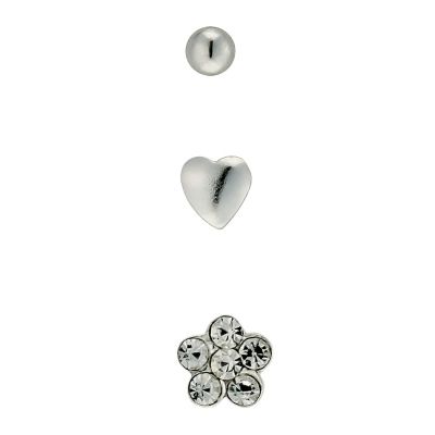 H Samuel Sterling Silver Three Nose Studs Set