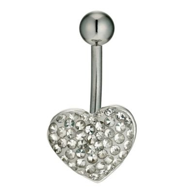 Stainless Steel Crystal Puff Heart Belly Bar - Product number 9627987