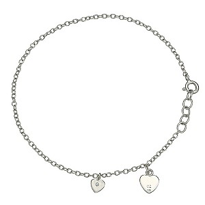 H Samuel Sterling Silver Cubic Zirconia Double Heart Anklet