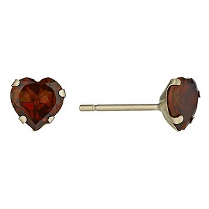 9ct Gold Garnet Heart Stud Earrings