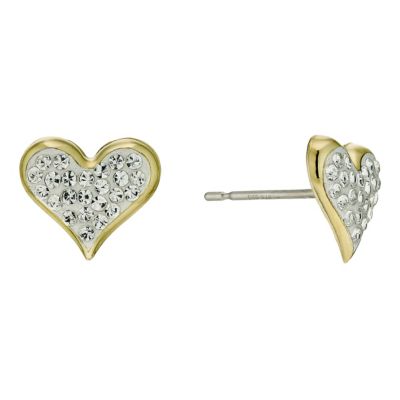 Sterling Silver and 9ct Gold Crystal Heart Stud
