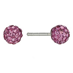Sterling Silver Children's Pink Crystal Ball Stud Earrings