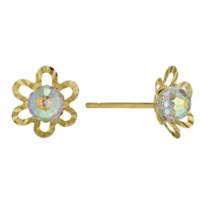 9ct Gold Crystal Flower Cup Stud Earrings