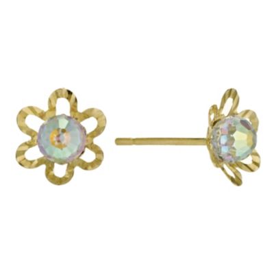 9ct Gold Crystal Flower Cup Stud Earrings - Product number 9628258