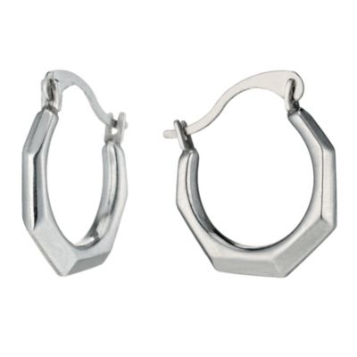 9ct White Gold Hexagonal Creole Earrings - Product number 9628290