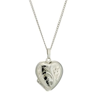 9ct White Rolled Gold Diamond Cut Heart Locket