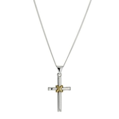 H Samuel Sterling Silver and 9ct Gold Middle X Cross