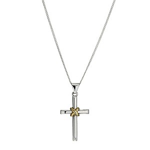 H Samuel Sterling Silver and 9ct Gold Middle X Cross