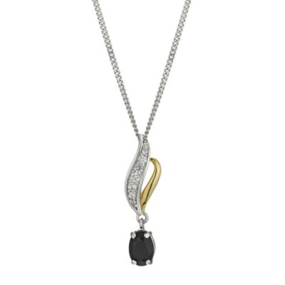 Silver & 9ct Gold Cubic Zirconia & Sapphire Twist Pendant - Product number 9629580