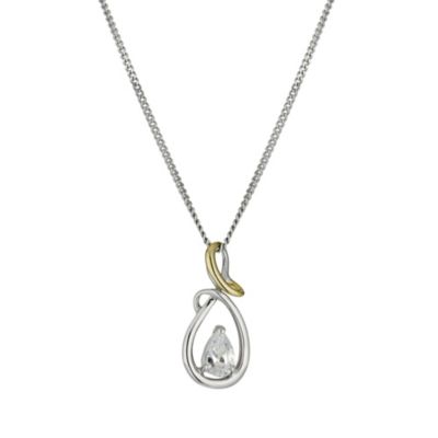 Silver & 9ct Gold Cubic Zirconia Teardrop Pendant 18" - Product number 9629777