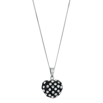 9ct White Gold Black Crystal Puff Heart Pendant