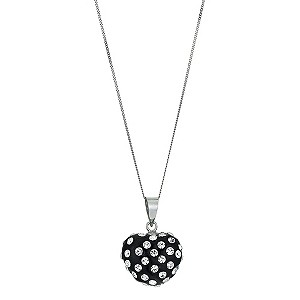 9ct White Gold Black Crystal Puff Heart Pendant