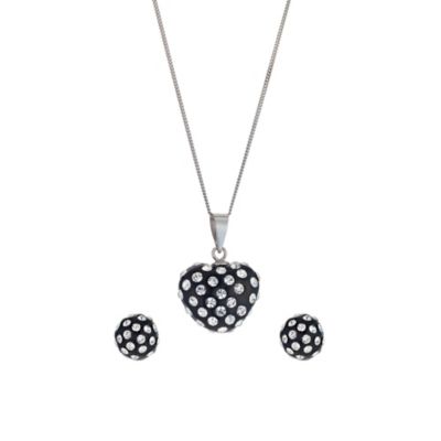 9 Carat White Gold Black Crystal Necklace & Earring Set