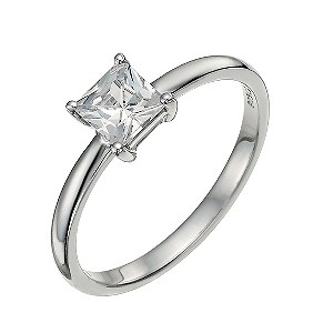 Sterling Silver 9ct White Rolled Gold Square Solitaire RingSterling Silver 9ct White Rolled Gold Squ