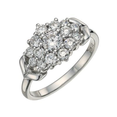 Sterling Silver 9ct White Rolled Gold Stone Cluster Ring