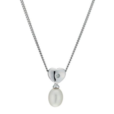 Children's silver heart diamond & freshwater pearl pendant - Product number 9633251
