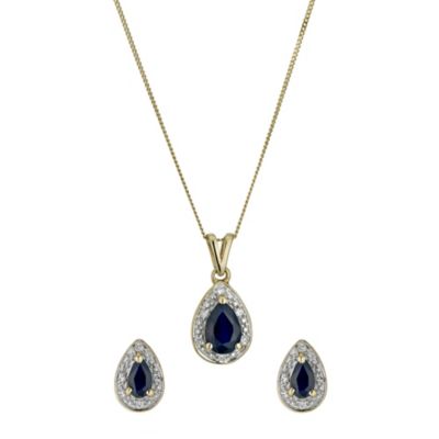 9ct gold diamond and sapphire pendant and earrings set - Product number 9633464