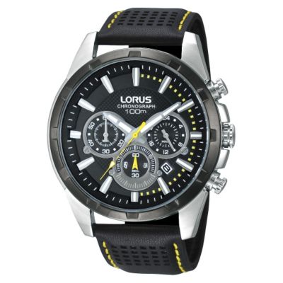 Lorus Men's Chronograph Black Leather Strap Watch - Product number 9635300
