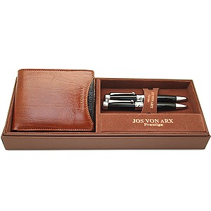 Mens Leather Wallet and 2 Pen Set