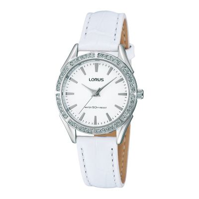 Lorus Ladies' Stone Set White Strap Watch - Product number 9644113