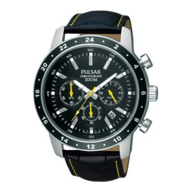 Pulsar Men's Black Leather Strap Watch - Product number 9644121