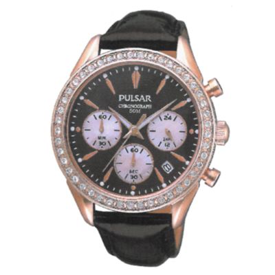 Pulsar Ladies' stone set rose gold brown strap watch - Product number 9644148