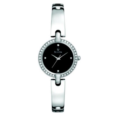 Bulova Ladies' Crystal Set Black Dial Bangle Watch