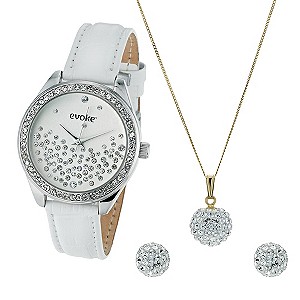 Evoke 9ct Gold Crystal Pendant, Watch and Earrings SetEvoke 9ct Gold Crystal Pendant, Watch and Earr