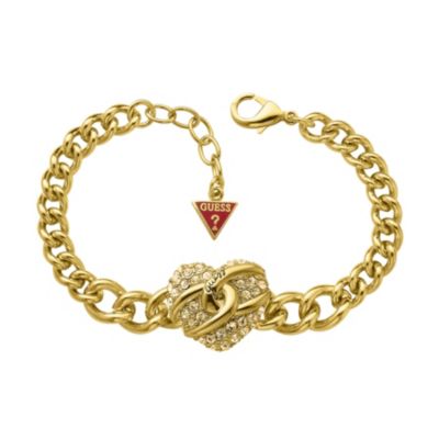 Guess Ladies' Gold-Plated & Crystal Heart Chain Bracelet