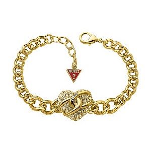 Guess Ladies' Gold-Plated & Crystal Heart Chain Bracelet
