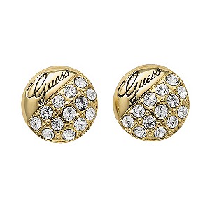 Guess Round Gold Plated Crystal Set Stud Earrings