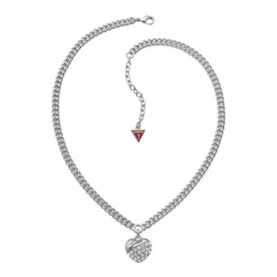Guess Adjustable Rhodium Plated Crystal Heart Pendant