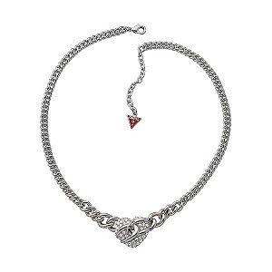 Guess Adjustable Rhodium Plated Stone Set Heart Necklace
