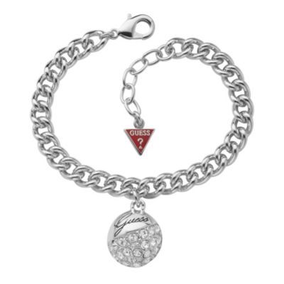 Guess Adjustable Rhodium Plated Crystal Ball Charm Bracelet