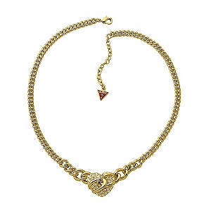Guess Adjustable Gold Plated Pave Set Crystal Heart Necklace