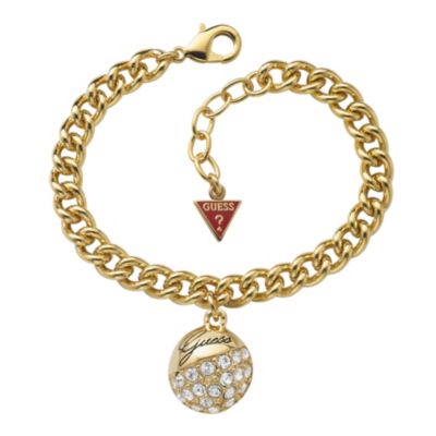 Guess Adjustable Gold Plated Crystal Ball Charm Bracelet