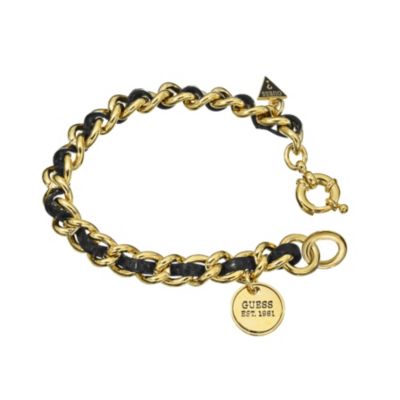Guess Gold Plated and Black Leather Bracelet - Product number 9653945
