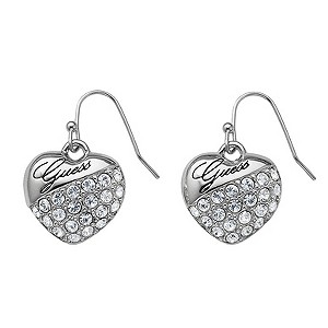 Guess Crystal Set Heart Drop Earrings